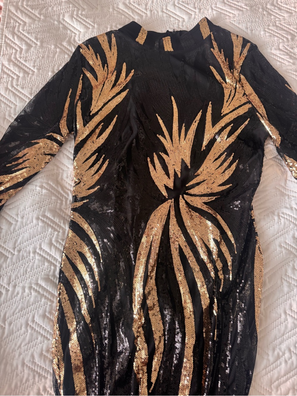 Fashion Nova Black Dress with Gold Sequin Palm Design
